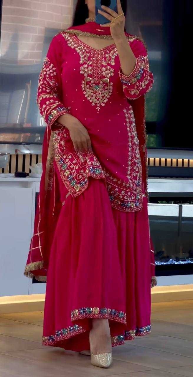Ynf Heavy Chinnon Silk KESH528 457 Suits & Dresses Wedding Collections Festive Collections Wholesale Sharara Salwar Suits Embroidery Suits Designer Suits Manufacturer