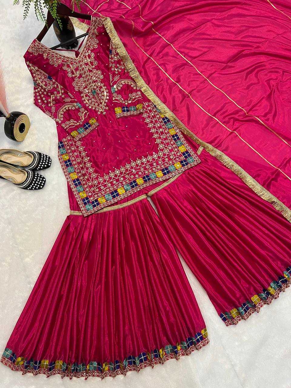 Ynf Heavy Chinnon Silk KESH528 457 Suits & Dresses Wedding Collections Festive Collections Wholesale Sharara Salwar Suits Embroidery Suits Designer Suits Manufacturer