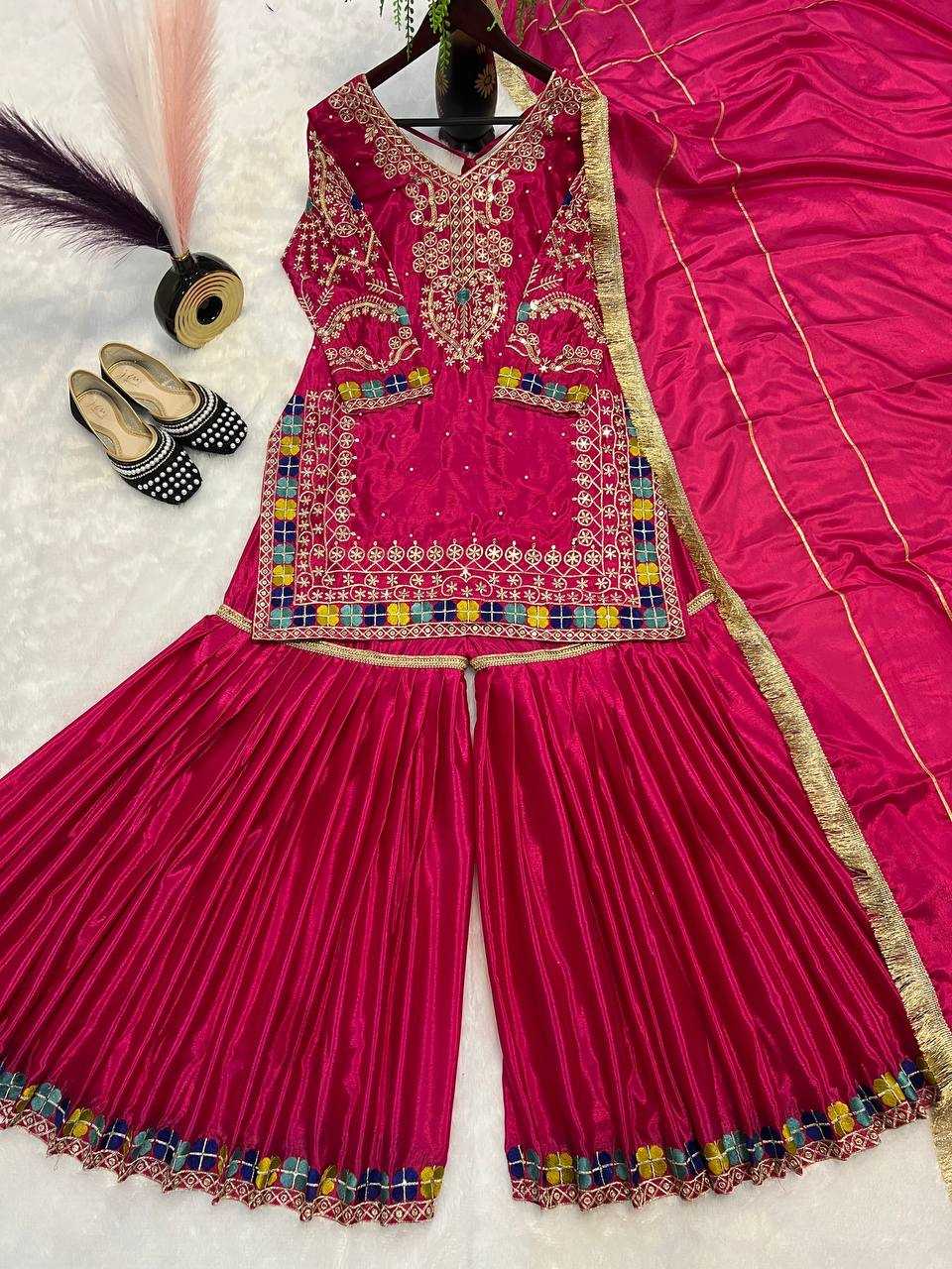 Ynf Heavy Chinnon Silk KESH528 457 Suits & Dresses Wedding Collections Festive Collections Wholesale Sharara Salwar Suits Embroidery Suits Designer Suits Manufacturer