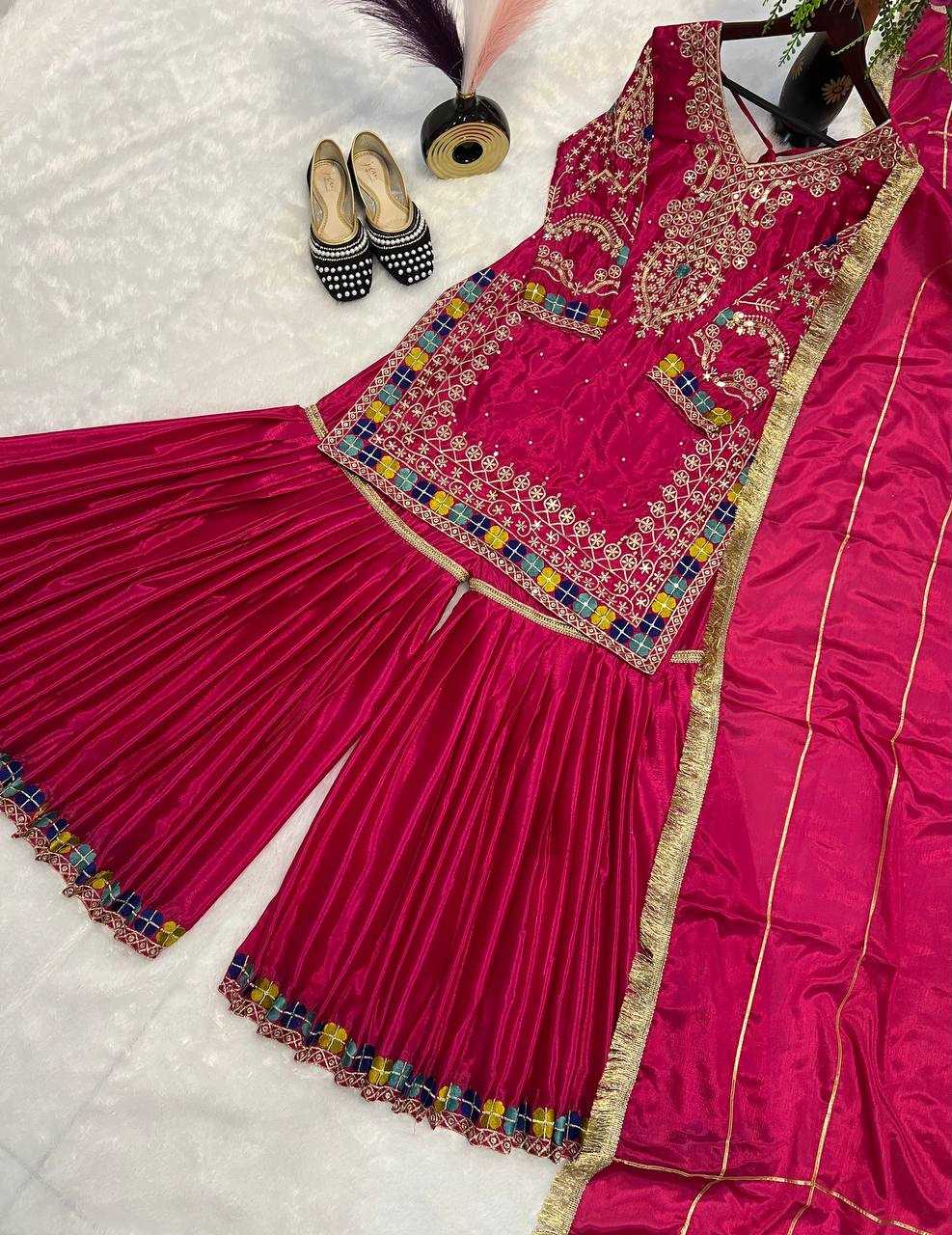 Ynf Heavy Chinnon Silk KESH528 457 Suits & Dresses Wedding Collections Festive Collections Wholesale Sharara Salwar Suits Embroidery Suits Designer Suits Manufacturer