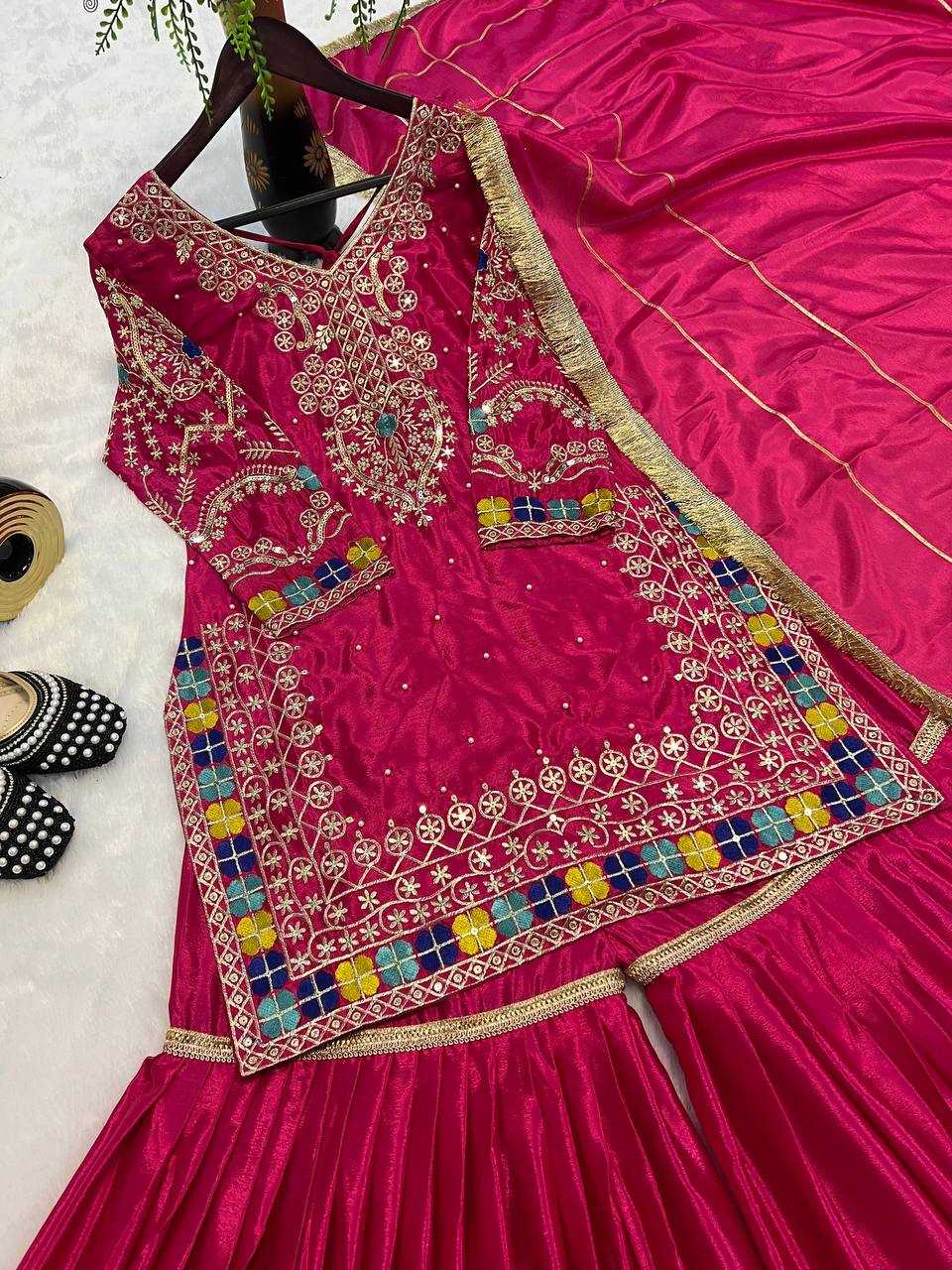 Ynf Heavy Chinnon Silk KESH528 457 Suits & Dresses Wedding Collections Festive Collections Wholesale Sharara Salwar Suits Embroidery Suits Designer Suits Manufacturer