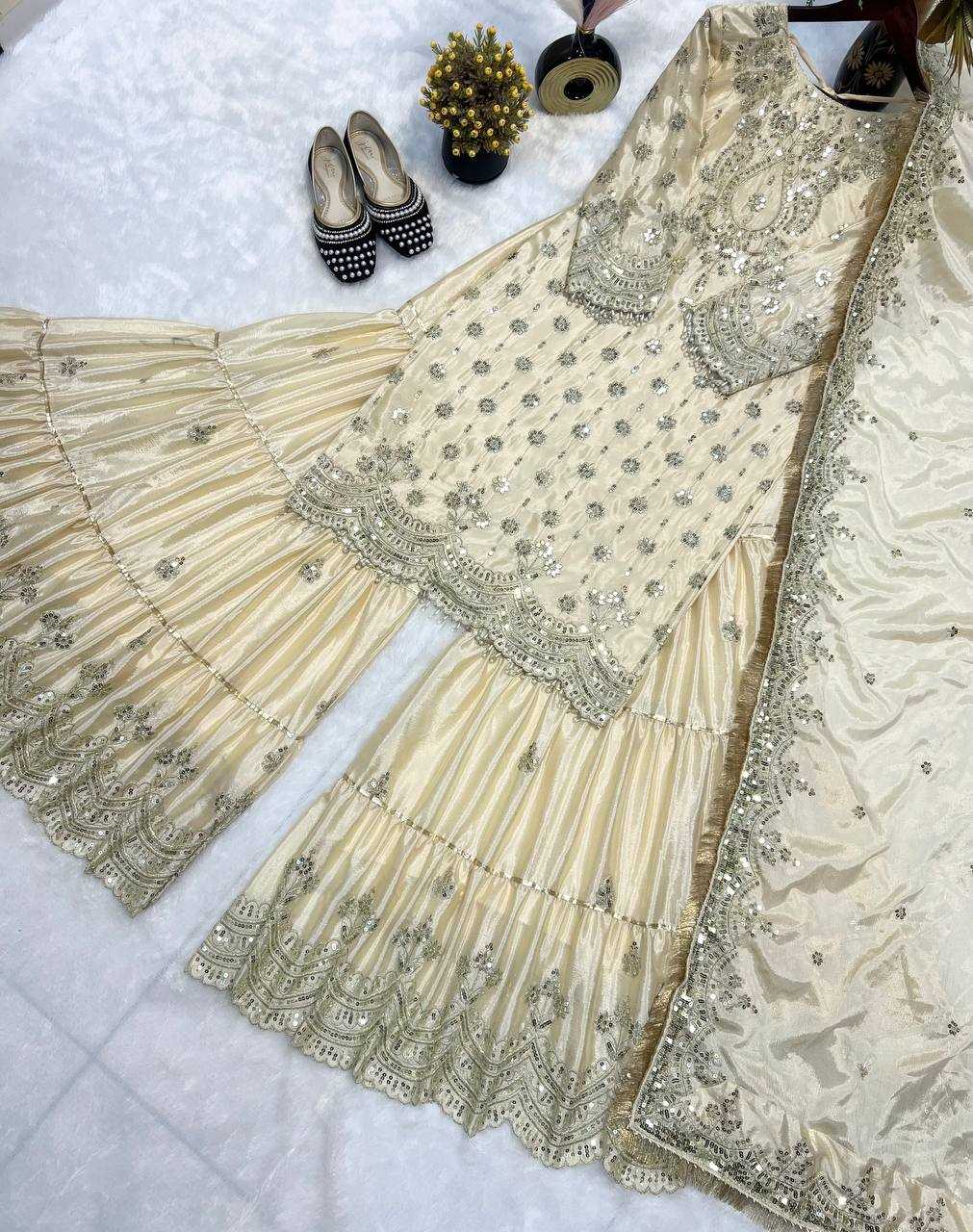 Ynf Heavy Chinnon Silk KESH528 459 Suits & Dresses Wedding Collections Festive Collections Wholesale Sharara Salwar Suits Embroidered Suits Wedding guest dresses Manufacturer