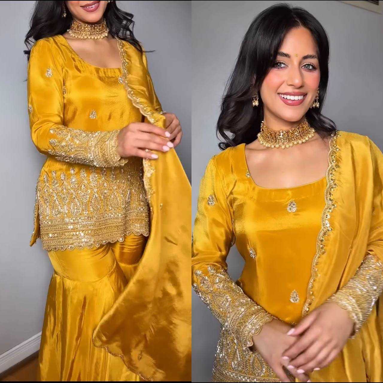 Ynf Heavy Crepe KESH528 455 Suits & Dresses Wedding Collections Festive Collections Wholesale Embroidery Suits Ladies Silk Suit Haldi Outfits Manufacturer