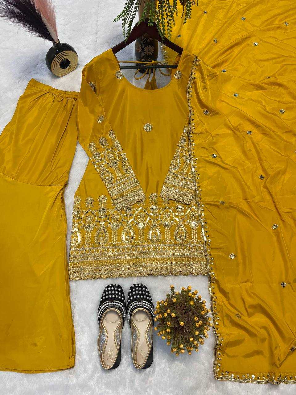 Ynf Heavy Crepe KESH528 455 Suits & Dresses Wedding Collections Festive Collections Wholesale Embroidery Suits Ladies Silk Suit Haldi Outfits Manufacturer