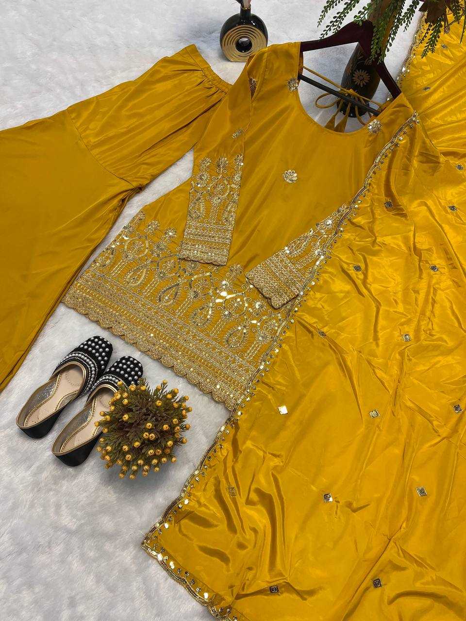 Ynf Heavy Crepe KESH528 455 Suits & Dresses Wedding Collections Festive Collections Wholesale Embroidery Suits Ladies Silk Suit Haldi Outfits Manufacturer