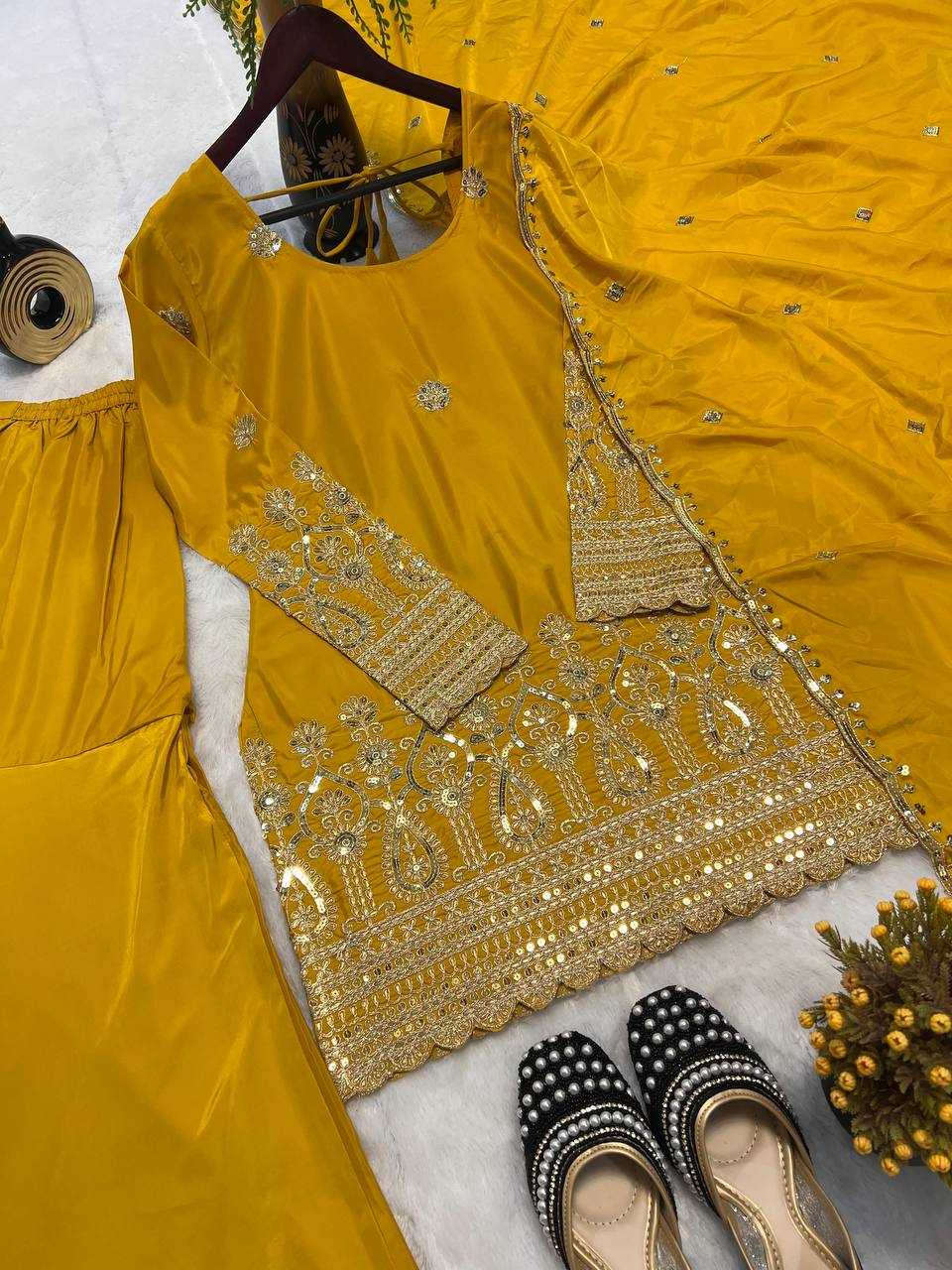 Ynf Heavy Crepe KESH528 455 Suits & Dresses Wedding Collections Festive Collections Wholesale Embroidery Suits Ladies Silk Suit Haldi Outfits Manufacturer