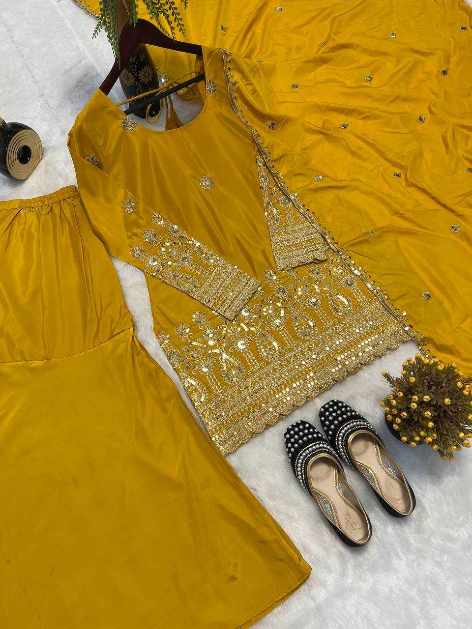 Ynf Heavy Crepe KESH528 455 Suits & Dresses Wedding Collections Festive Collections Wholesale Embroidery Suits Ladies Silk Suit Haldi Outfits Manufacturer