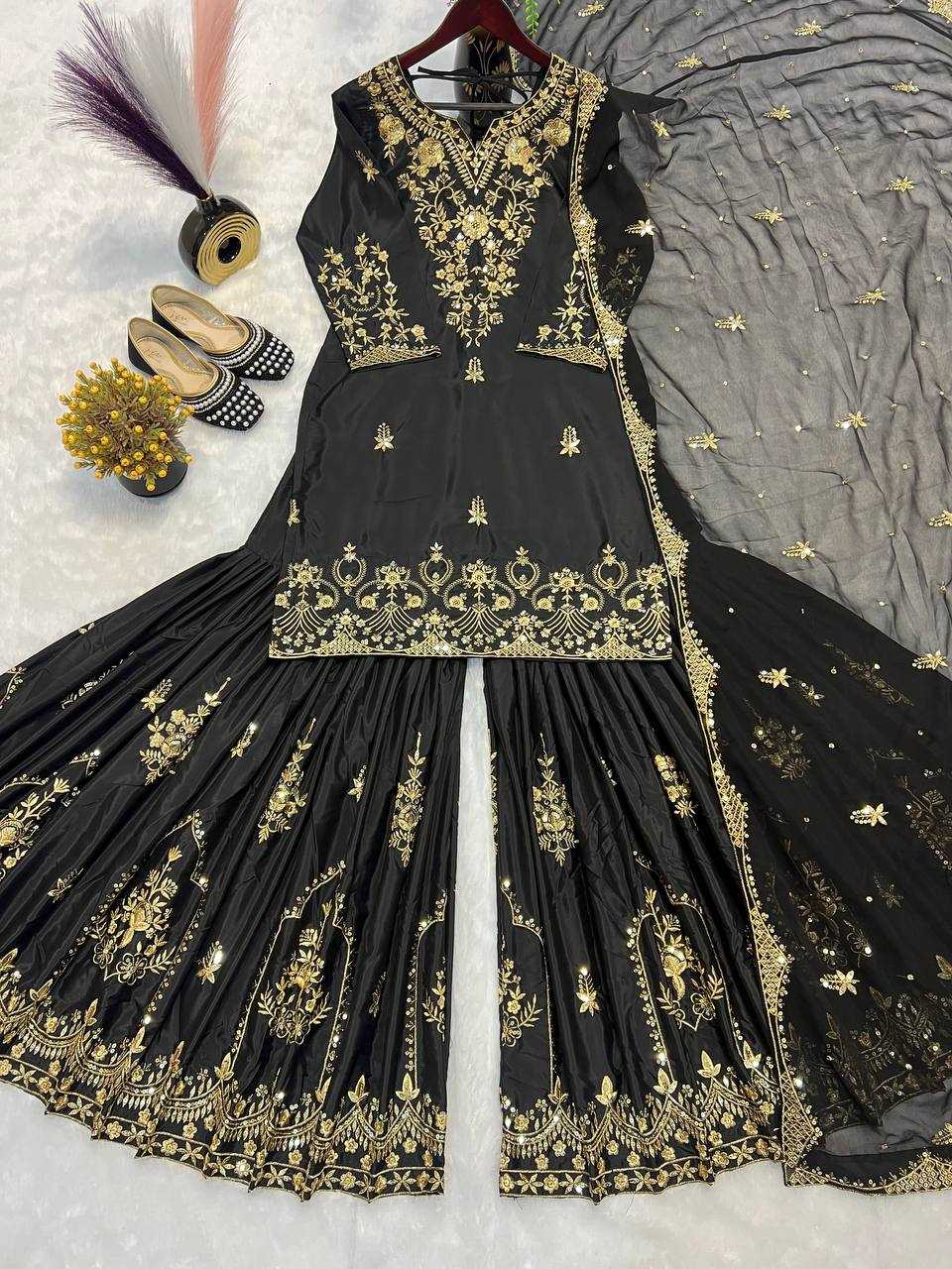 Ynf Heavy Crepe KESH528 458 Suits & Dresses Wedding Collections Festive Collections Wholesale Sharara Salwar Suits Embroidery Suits Designer Suits Manufacturer