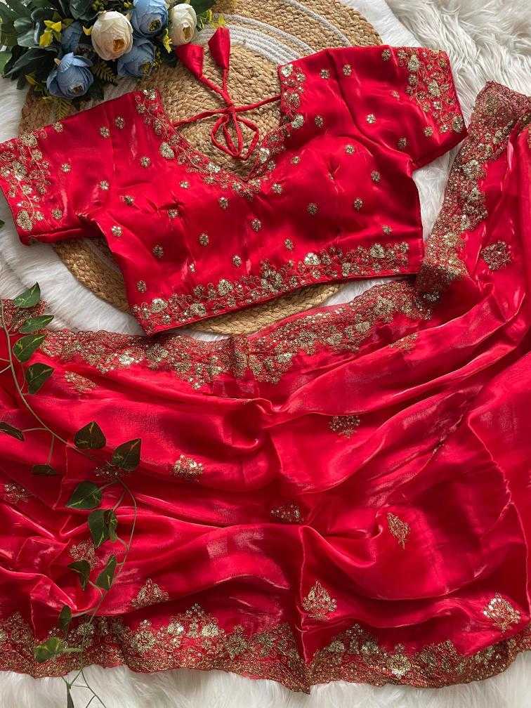 Ynf Jimmy Choo RIN134 ROSE Silk Sarees Wholesale Soft Silk Sarees Embroidered Silk Sarees Red Silk Sarees Manufacturer
