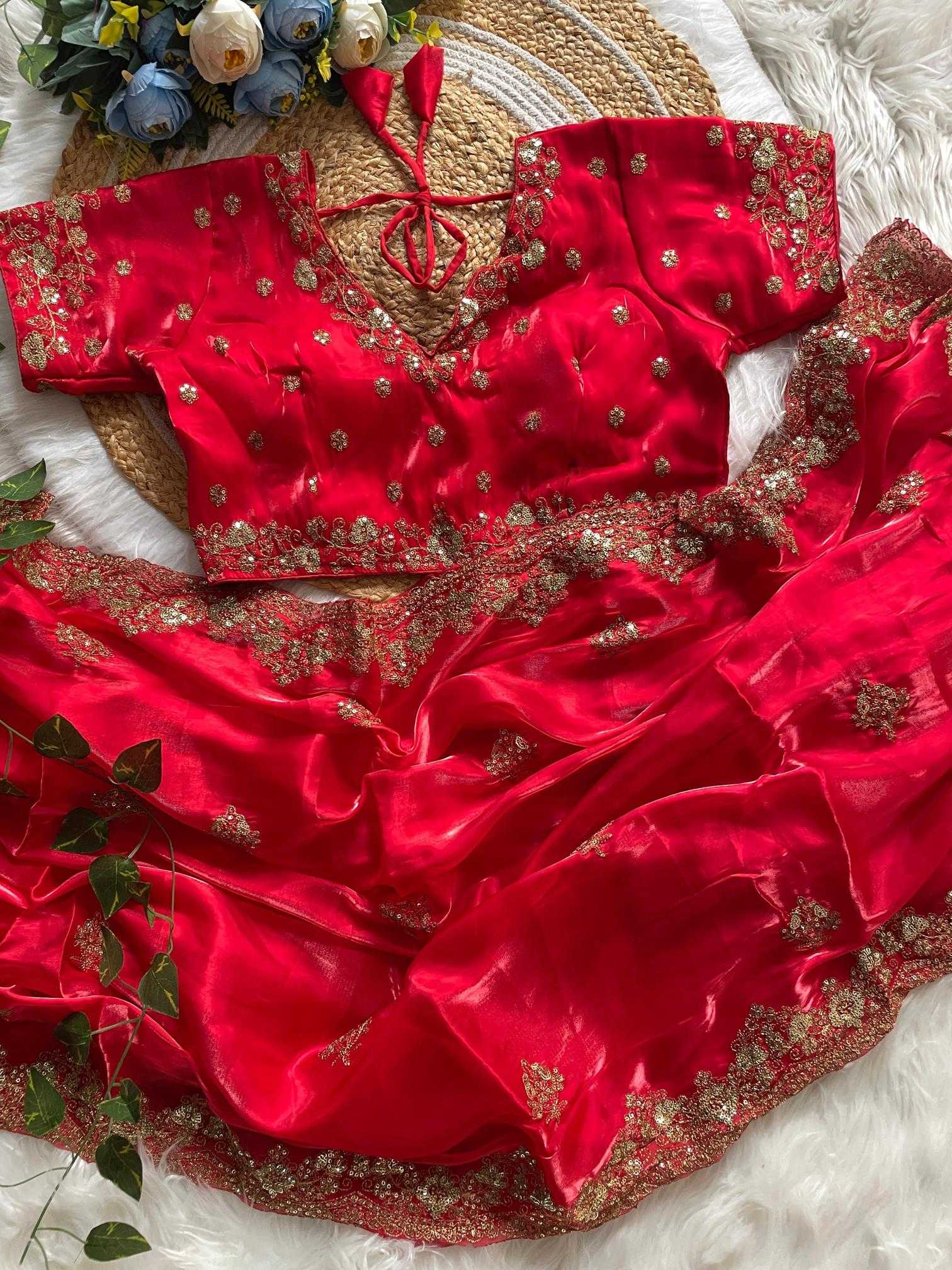 Ynf Jimmy Choo RIN134 ROSE Silk Sarees Wholesale Soft Silk Sarees Embroidered Silk Sarees Red Silk Sarees Manufacturer