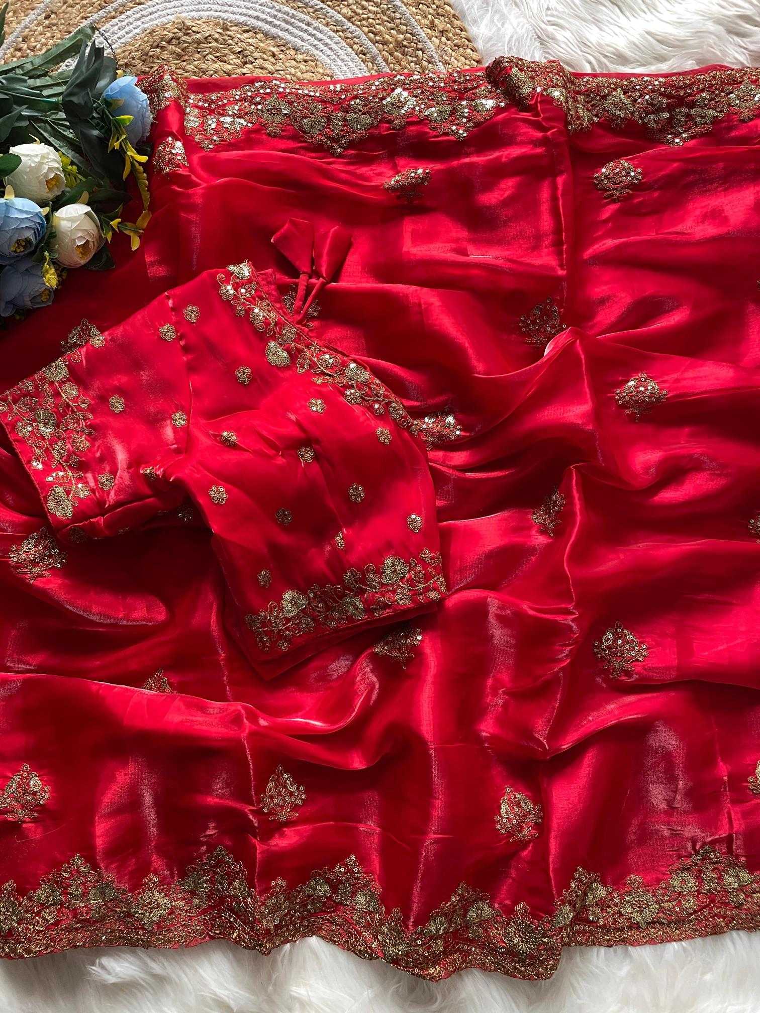 Ynf Jimmy Choo RIN134 ROSE Silk Sarees Wholesale Soft Silk Sarees Embroidered Silk Sarees Red Silk Sarees Manufacturer