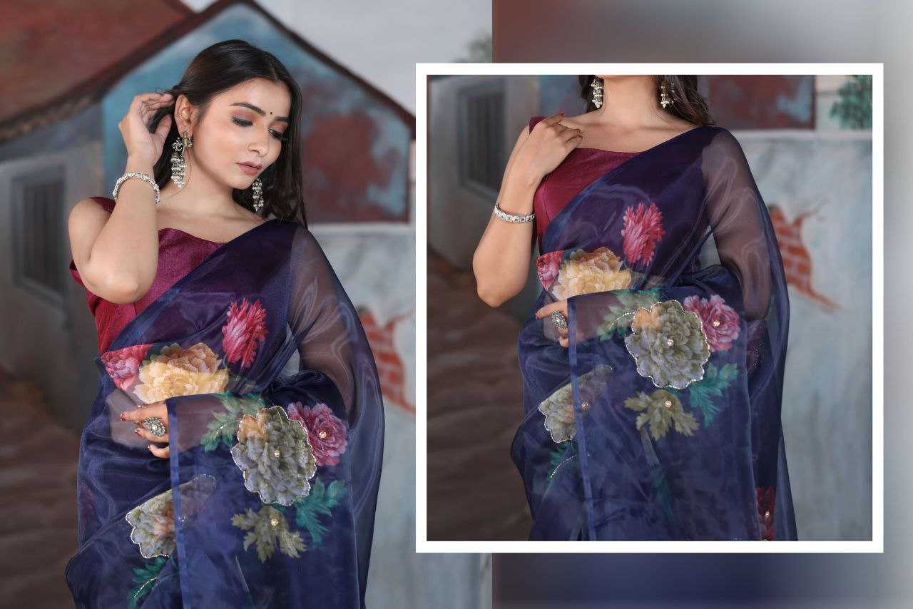 Ynf Organza KESH518 4314 Sarees Wholesale Organza Sarees Printed Sarees Hand Work Sarees Manufacturer