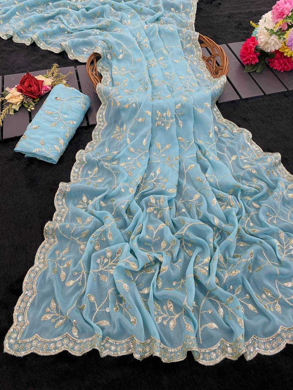 Ynf Premium Georgette RIN187 758 Sarees Wholesale Party Wear Sarees Sequins Work Saree Manufacturer