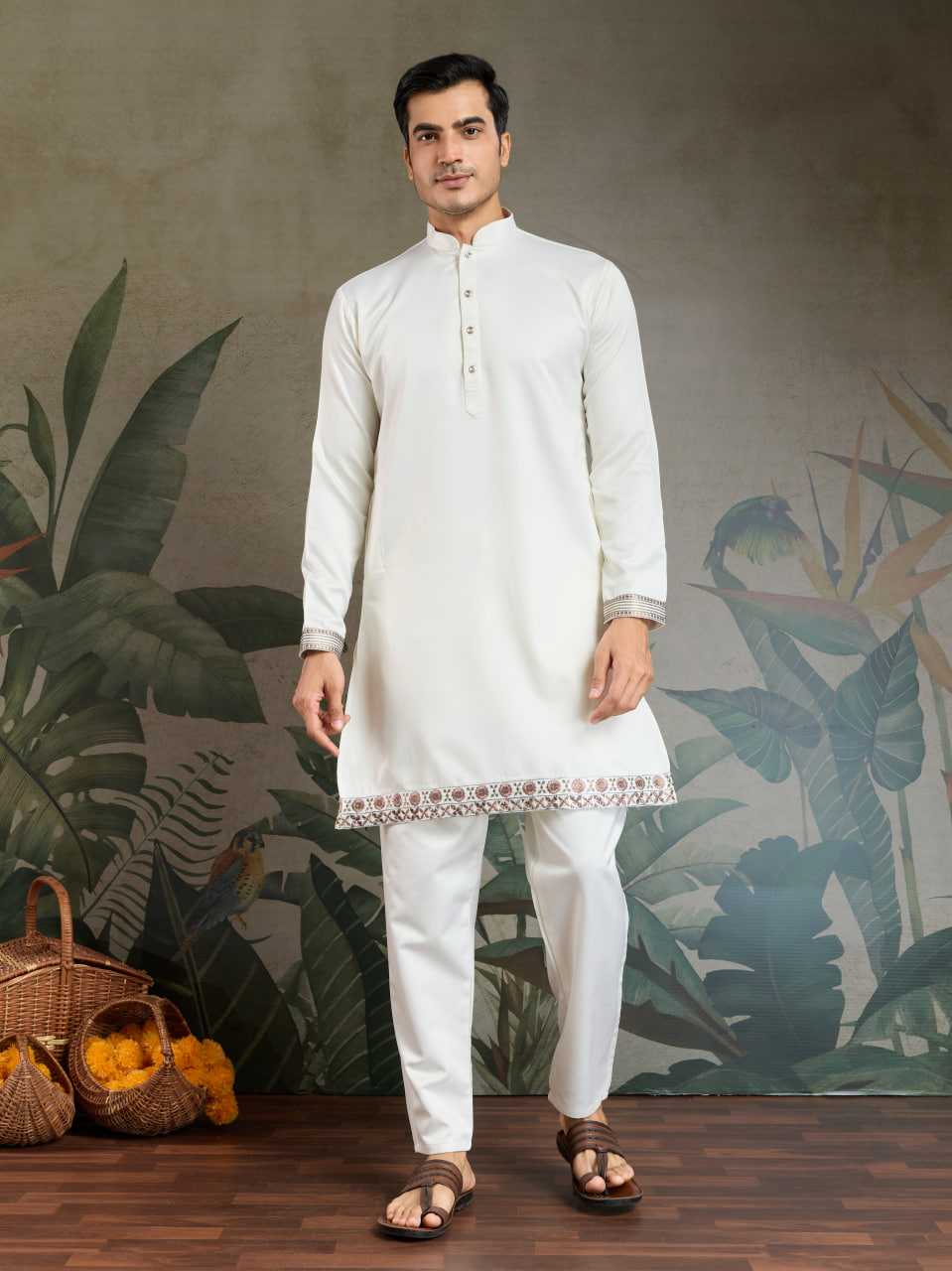 Ynf Silk RIN202 61101 Western Wears Mens Wear Festive Collections Wholesale Mens Kurtas Silk Kurta Embroidered Kurta Pajama Manufacturer