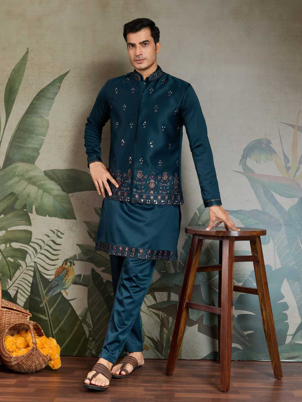 Ynf Silk RIN202 61101 Western Wears Mens Wear Festive Collections Wholesale Mens Kurtas Silk Kurta Embroidered Kurta Pajama Manufacturer