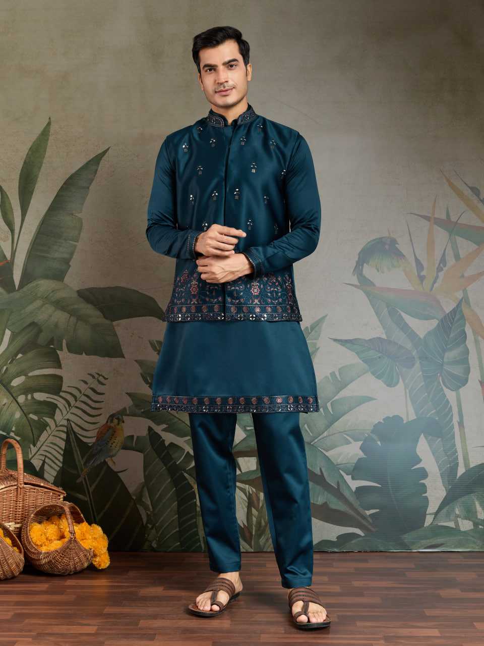Ynf Silk RIN202 61101 Western Wears Mens Wear Festive Collections Wholesale Mens Kurtas Silk Kurta Embroidered Kurta Pajama Manufacturer