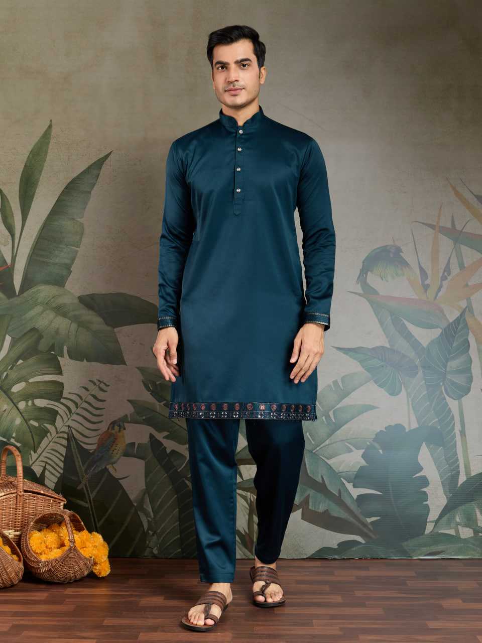 Ynf Silk RIN202 61101 Western Wears Mens Wear Festive Collections Wholesale Mens Kurtas Silk Kurta Embroidered Kurta Pajama Manufacturer