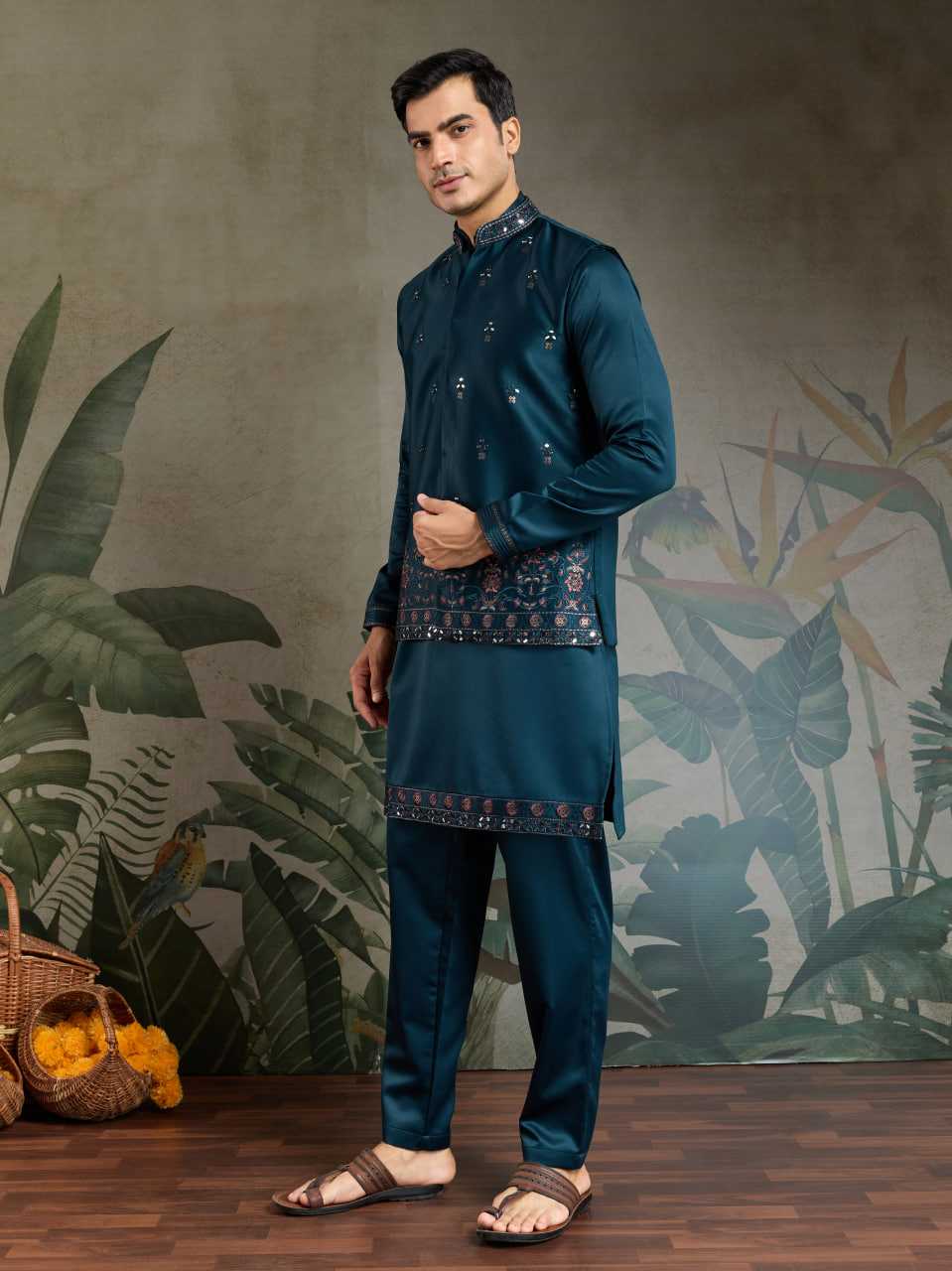 Ynf Silk RIN202 61101 Western Wears Mens Wear Festive Collections Wholesale Mens Kurtas Silk Kurta Embroidered Kurta Pajama Manufacturer