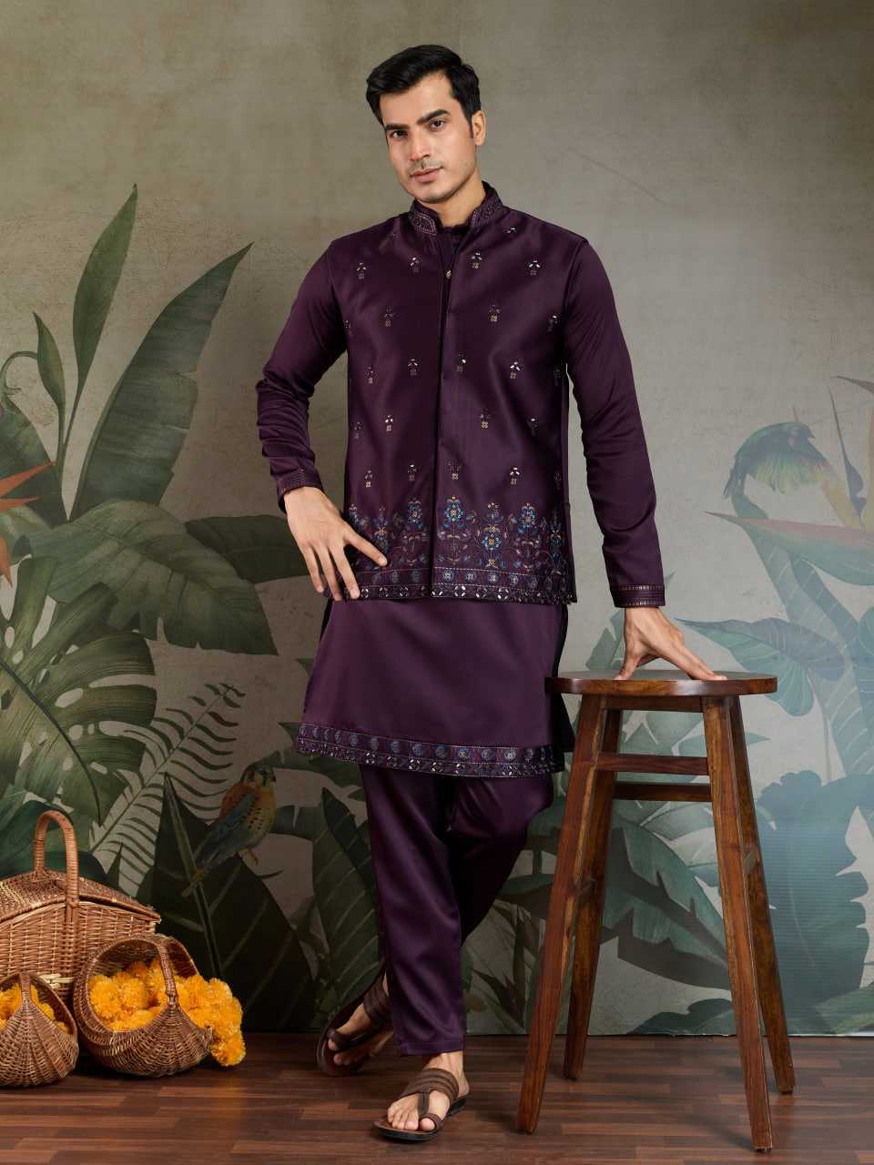 Ynf Silk RIN202 61101 Western Wears Mens Wear Festive Collections Wholesale Mens Kurtas Silk Kurta Embroidered Kurta Pajama Manufacturer