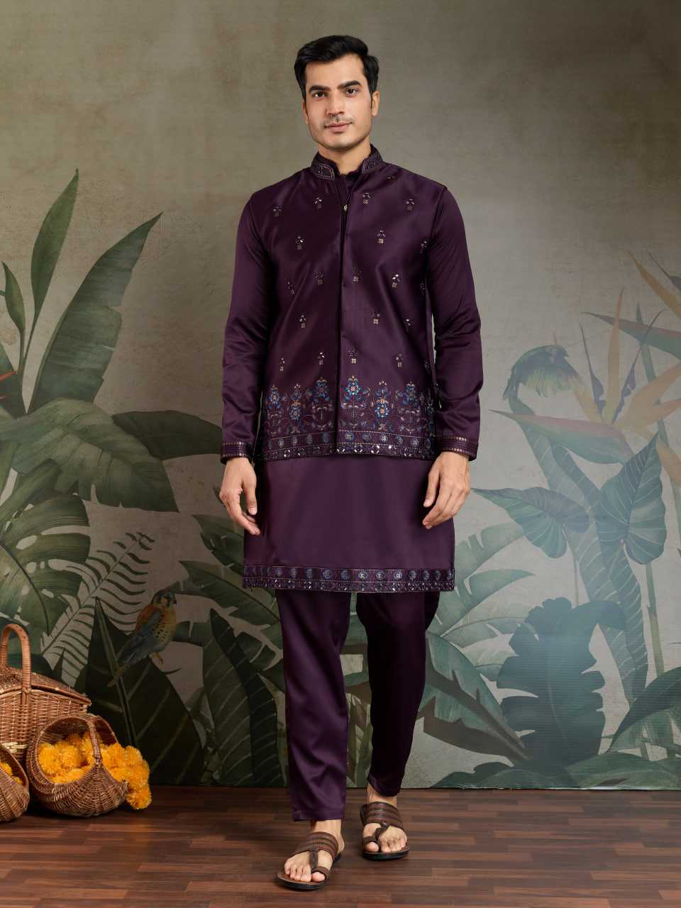 Ynf Silk RIN202 61101 Western Wears Mens Wear Festive Collections Wholesale Mens Kurtas Silk Kurta Embroidered Kurta Pajama Manufacturer