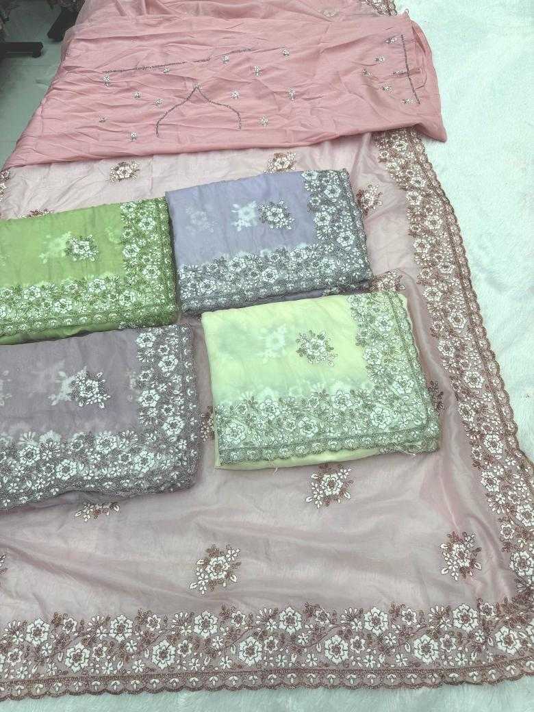 Ynf Tissue KESH114 4838 Sarees Wholesale Embroidered Sarees Cutwork Saree Zari Border Sarees Manufacturer