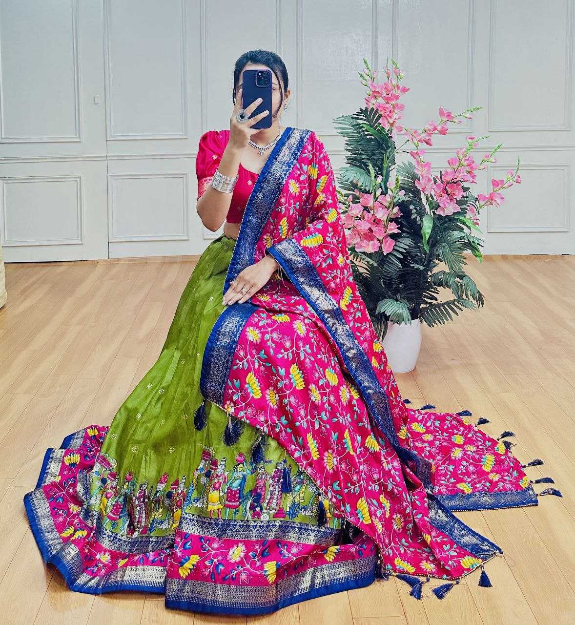 Ynf Tussar Silk KESH511 FLOWER Lehengas Festive Collections Wholesale Kalamkari Lehenga Navratri Chaniya Choli Manufacturer