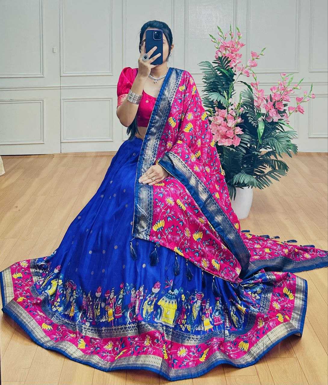 Ynf Tussar Silk KESH511 FLOWER Lehengas Festive Collections Wholesale Kalamkari Lehenga Navratri Chaniya Choli Manufacturer