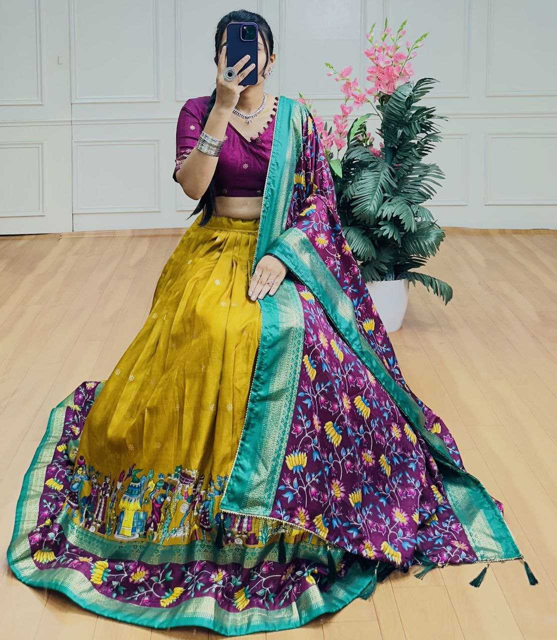 Ynf Tussar Silk KESH511 FLOWER Lehengas Festive Collections Wholesale Kalamkari Lehenga Navratri Chaniya Choli Manufacturer