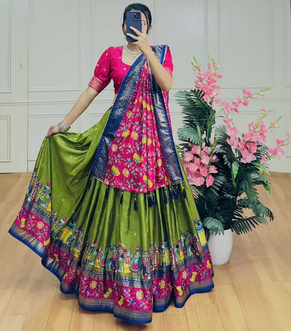 Ynf Tussar Silk KESH511 FLOWER Lehengas Festive Collections Wholesale Kalamkari Lehenga Navratri Chaniya Choli Manufacturer