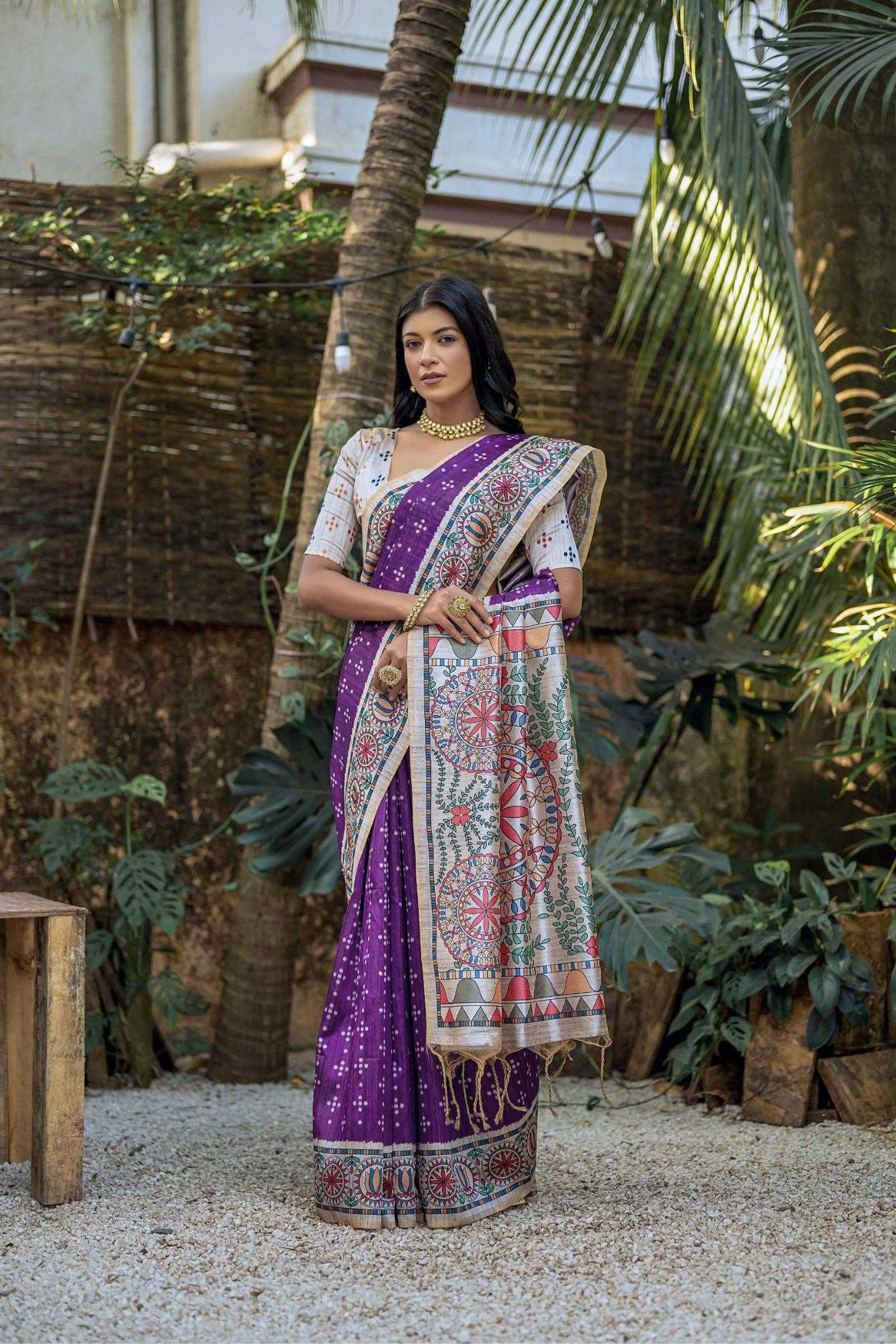 Ynf Tussar Silk KESH532 YOGITA MADHUBANI 2 Sarees Wholesale Fancy Sarees Madhubani Sarees Tussar Sarees Manufacturer