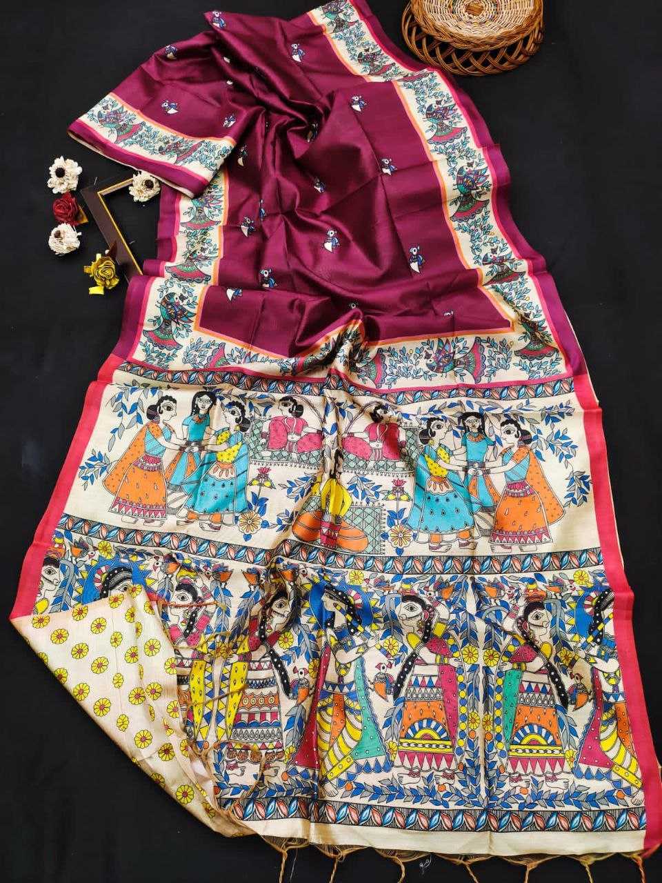 Ynf Tussar Silk KESH532 YOGITA MADHUBANI Sarees Wholesale Designer Sarees Madhubani Sarees Tussar Sarees Manufacturer