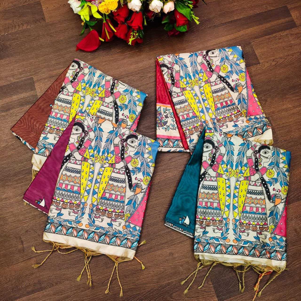 Ynf Tussar Silk KESH532 YOGITA MADHUBANI Sarees Wholesale Designer Sarees Madhubani Sarees Tussar Sarees Manufacturer