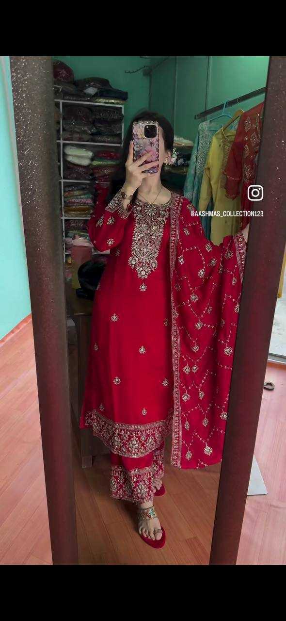 Ynf Vichitra Silk KESH523 049 Suits & Dresses Wholesale Embroidery Suits Ladies Silk Suit Red Salwar Suit Manufacturer
