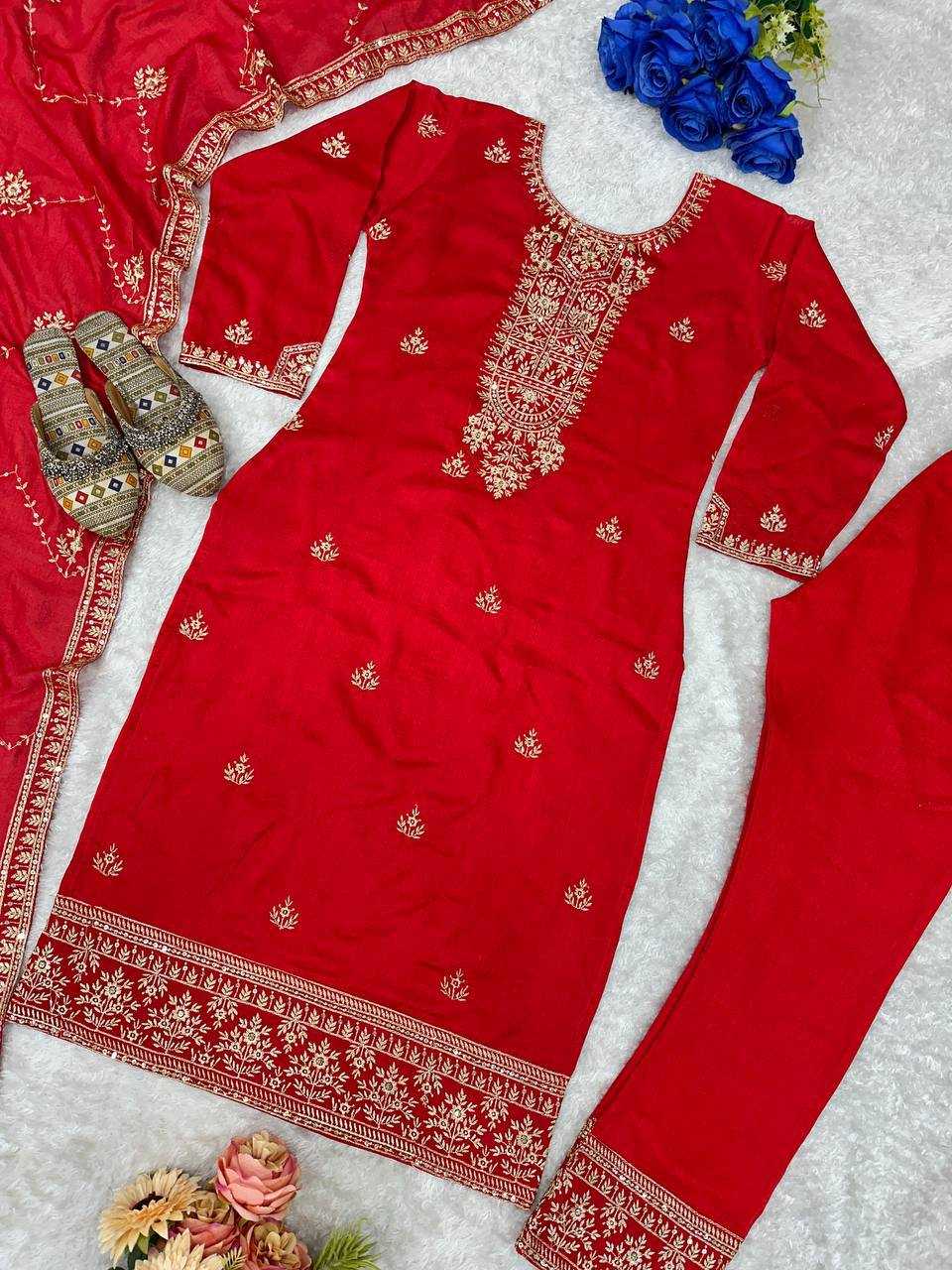 Ynf Vichitra Silk KESH523 049 Suits & Dresses Wholesale Embroidery Suits Ladies Silk Suit Red Salwar Suit Manufacturer