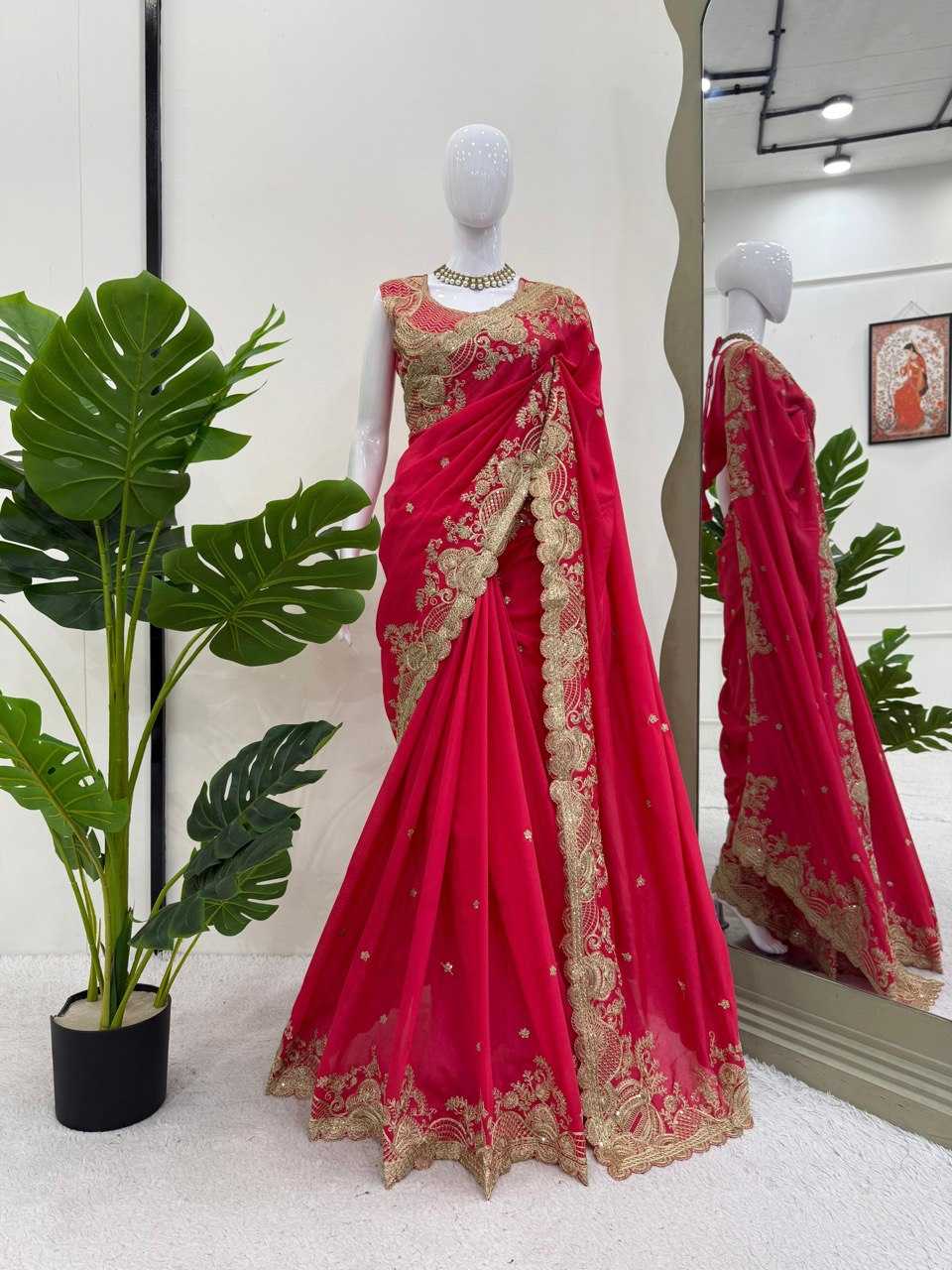Ynf Vichitra Silk RIN133 600 Sarees Wholesale Party Wear Sarees Fancy Sarees Embroidered Sarees Manufacturer