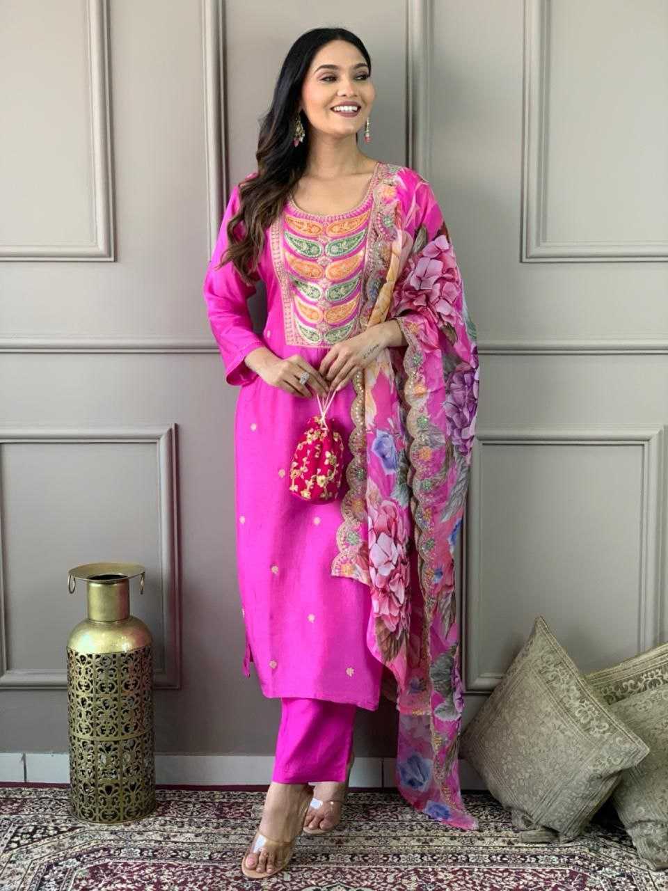 Ynf Viscose Chanderi KESH529 AVNI Suits & Dresses Wedding Collections Festive Collections Wholesale Embroidery Suits Chanderi Suit Wedding Outfits Manufacturer