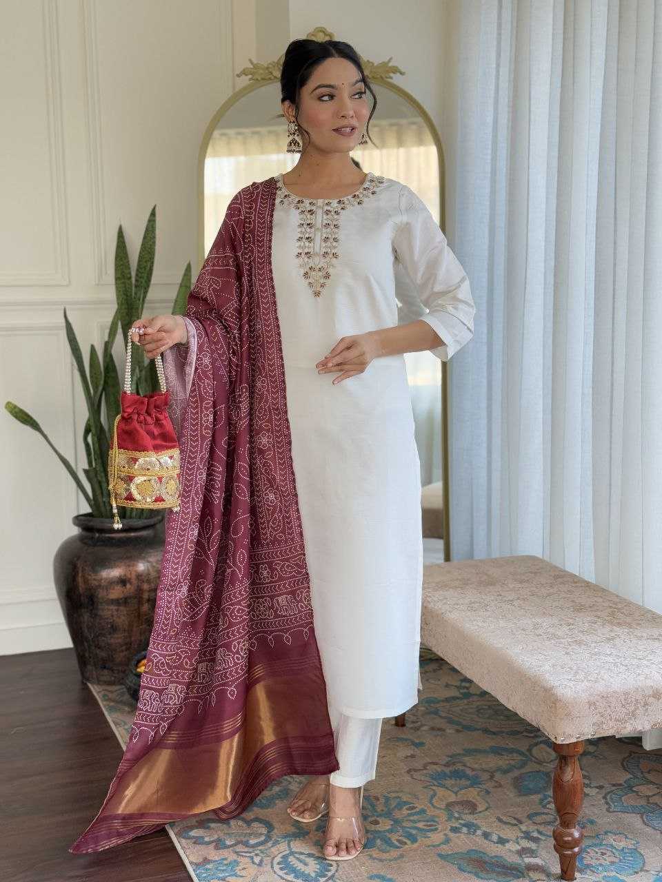 Ynf Viscose Chanderi KESH529 MANVI Suits & Dresses Wedding Collections Festive Collections Wholesale Embroidery Suits Chanderi Suit Wedding Outfits Manufacturer