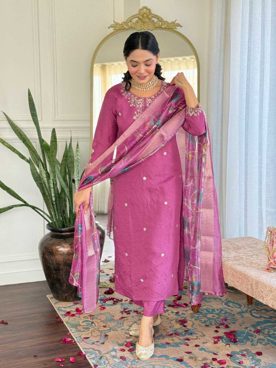 Ynf Viscose Chanderi KESH529 NIRVANA Suits & Dresses Wedding Collections Festive Collections Wholesale Embroidery Suits Chanderi Suit Wedding Outfits Manufacturer
