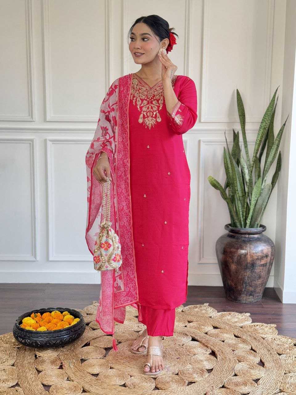 Ynf Viscose Chanderi KESH529 POOJA Suits & Dresses Wedding Collections Festive Collections Wholesale Embroidery Suits Chanderi Suit Wedding Outfits Manufacturer