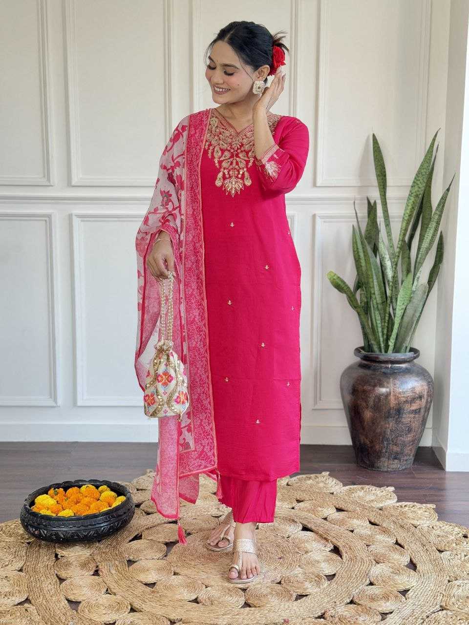 Ynf Viscose Chanderi KESH529 POOJA Suits & Dresses Wedding Collections Festive Collections Wholesale Embroidery Suits Chanderi Suit Wedding Outfits Manufacturer
