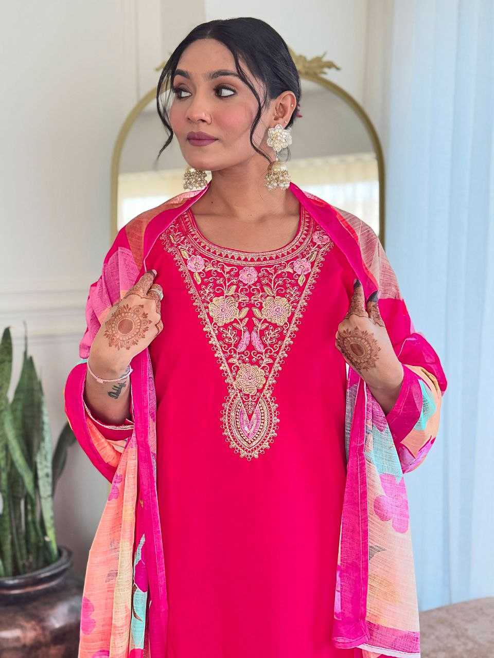 Ynf Viscose Chanderi KESH529 REVA Suits & Dresses Wedding Collections Festive Collections Wholesale Embroidery Suits Chanderi Suit Designer Suits Manufacturer