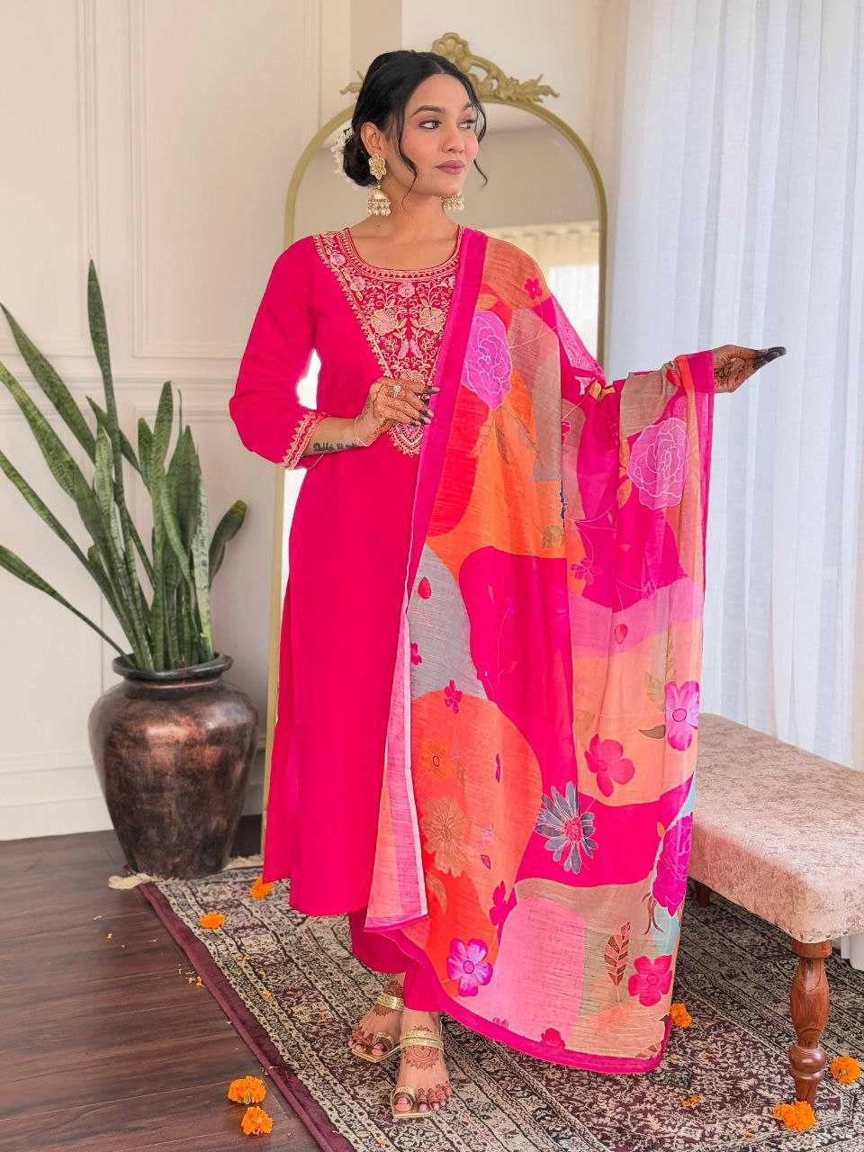 Ynf Viscose Chanderi KESH529 REVA Suits & Dresses Wedding Collections Festive Collections Wholesale Embroidery Suits Chanderi Suit Designer Suits Manufacturer