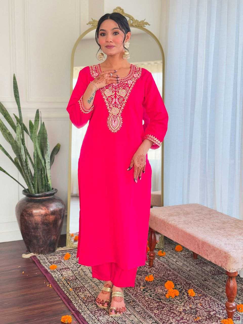 Ynf Viscose Chanderi KESH529 REVA Suits & Dresses Wedding Collections Festive Collections Wholesale Embroidery Suits Chanderi Suit Designer Suits Manufacturer