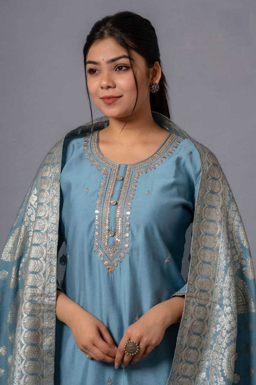 Ynf Viscose Chanderi KESH529 SHALINI Suits & Dresses Wedding Collections Festive Collections Wholesale Chanderi Suit Embroidered Suits Wedding Outfits Manufacturer