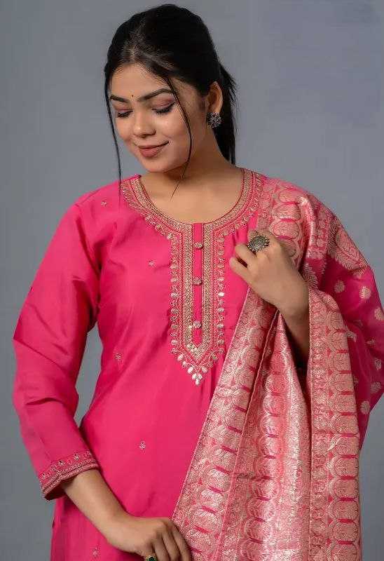 Ynf Viscose Chanderi KESH529 SHALINI Suits & Dresses Wedding Collections Festive Collections Wholesale Chanderi Suit Embroidered Suits Wedding Outfits Manufacturer