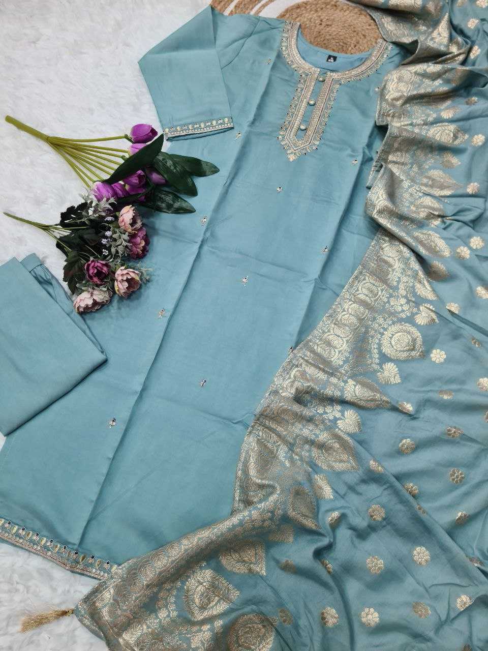Ynf Viscose Chanderi KESH529 SHALINI Suits & Dresses Wedding Collections Festive Collections Wholesale Chanderi Suit Embroidered Suits Wedding Outfits Manufacturer