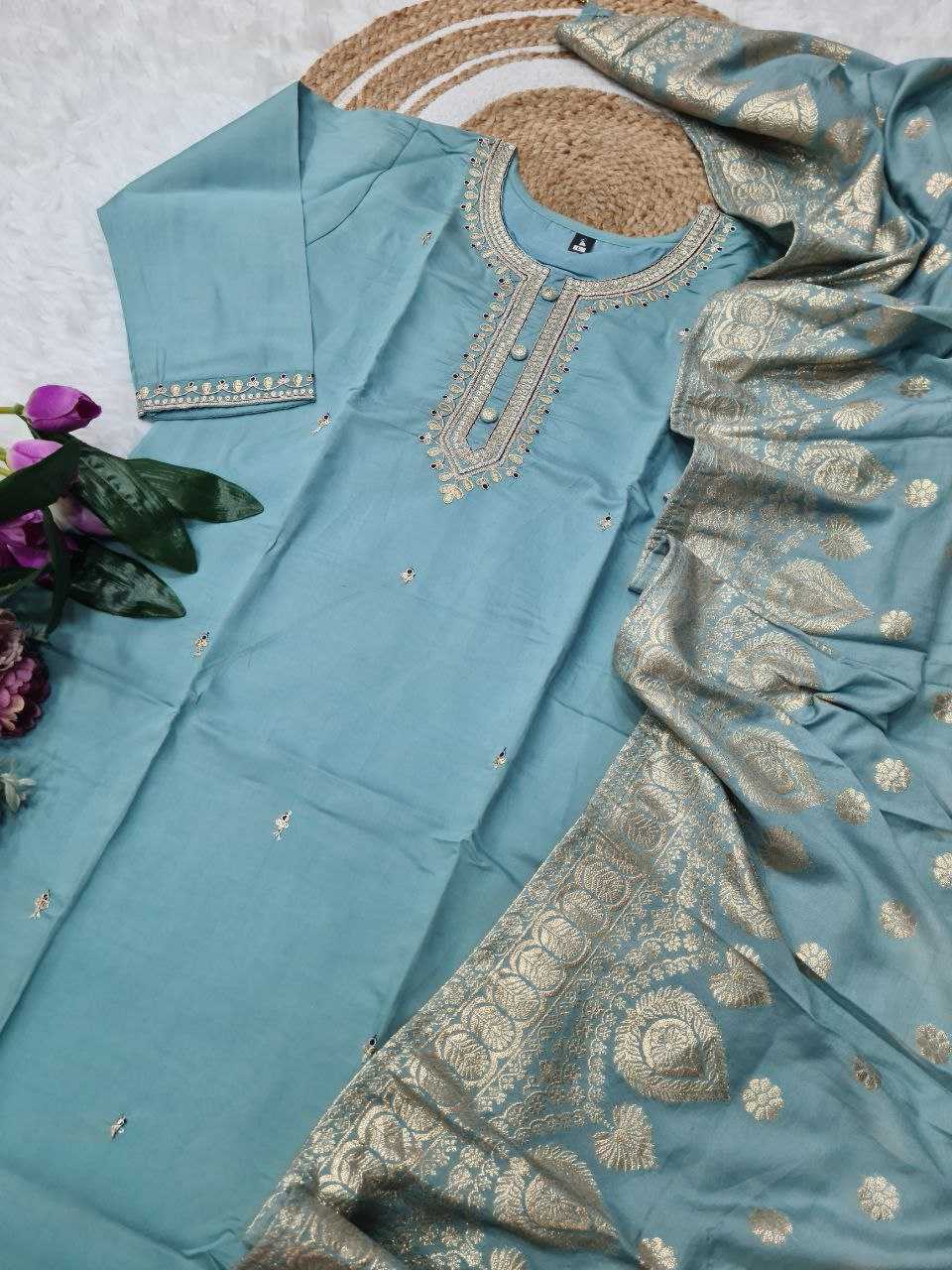 Ynf Viscose Chanderi KESH529 SHALINI Suits & Dresses Wedding Collections Festive Collections Wholesale Chanderi Suit Embroidered Suits Wedding Outfits Manufacturer