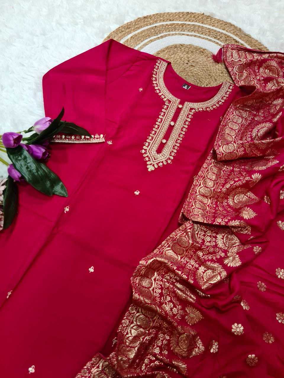 Ynf Viscose Chanderi KESH529 SHALINI Suits & Dresses Wedding Collections Festive Collections Wholesale Chanderi Suit Embroidered Suits Wedding Outfits Manufacturer