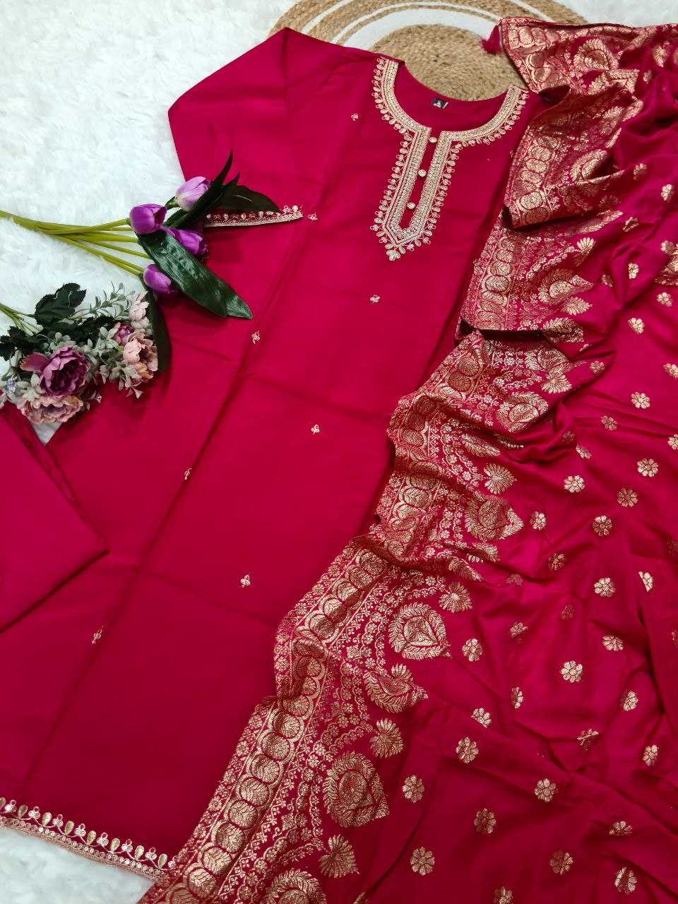 Ynf Viscose Chanderi KESH529 SHALINI Suits & Dresses Wedding Collections Festive Collections Wholesale Chanderi Suit Embroidered Suits Wedding Outfits Manufacturer