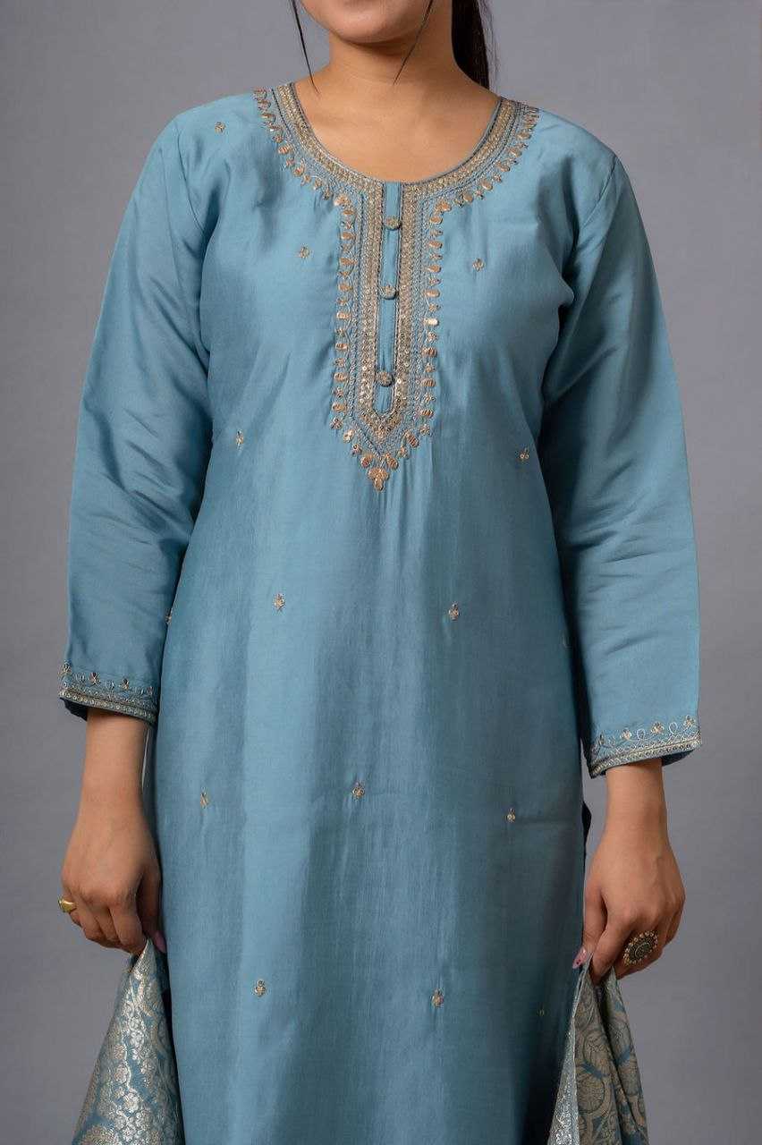 Ynf Viscose Chanderi KESH529 SHALINI Suits & Dresses Wedding Collections Festive Collections Wholesale Chanderi Suit Embroidered Suits Wedding Outfits Manufacturer